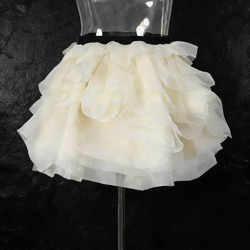 Heavy-embellished Tube Top Solid-color Bubble Skirt For Women