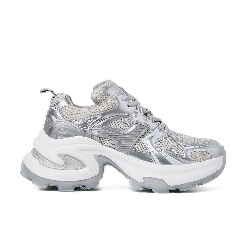 Women's Shoes Platform Mesh Surface Breathable Silver Sneaker