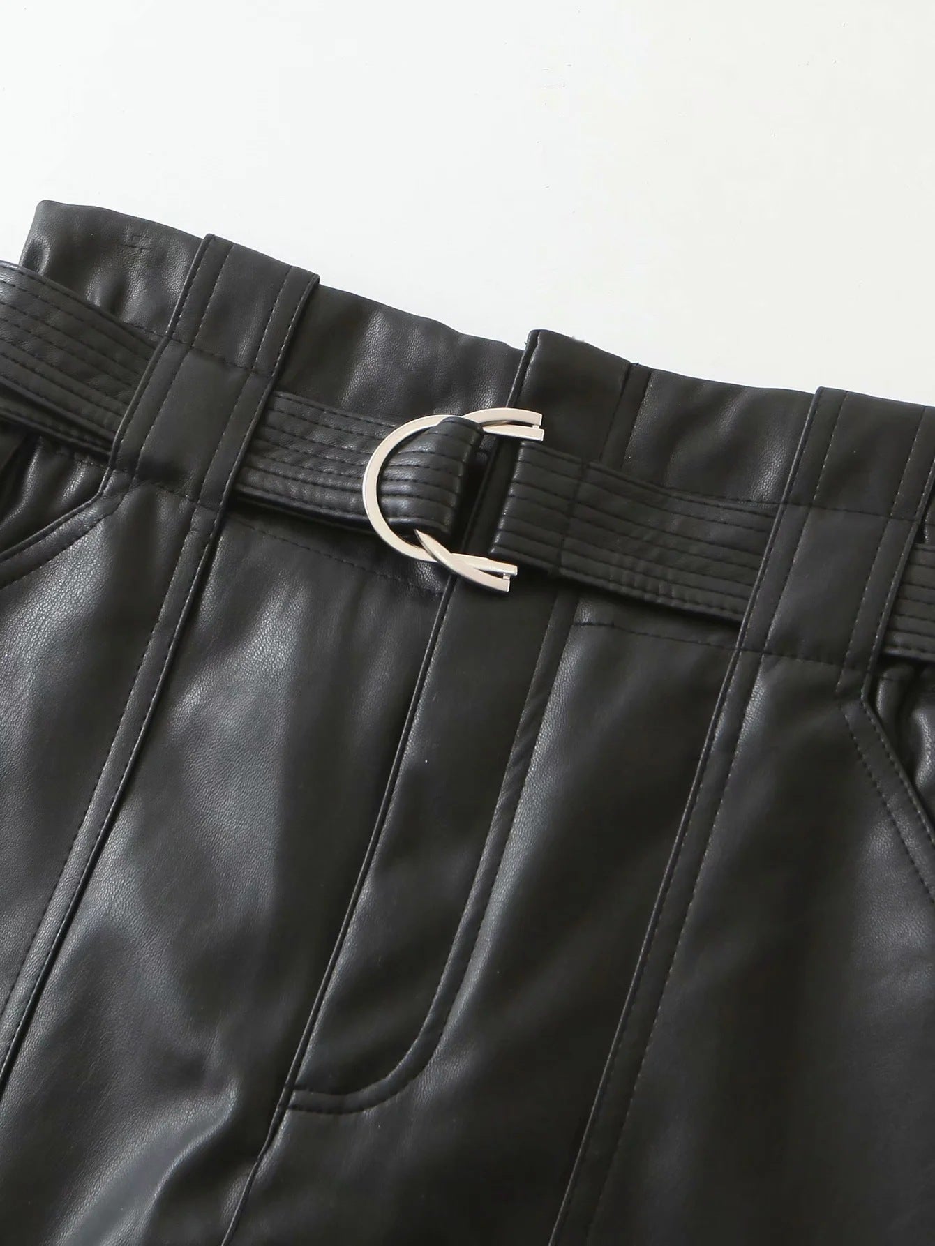 Women's All-match Slim Fashion Belt Lace-up Leather Pants