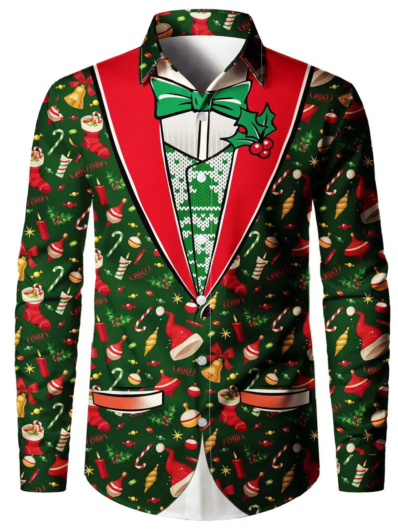 Fashion Men's False Two Pieces Digital Printing Shirt