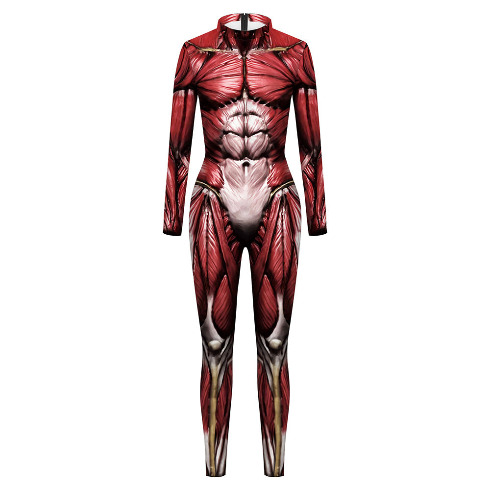 Red Body Muscle Print Bodysuit