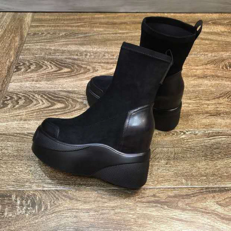 Muffin Platform Ankle Boots Increase Elasticity