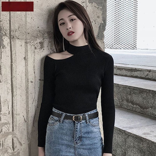 Women's Stand-up Base Shirt Slim Fit Small Figure Frosted Sweater