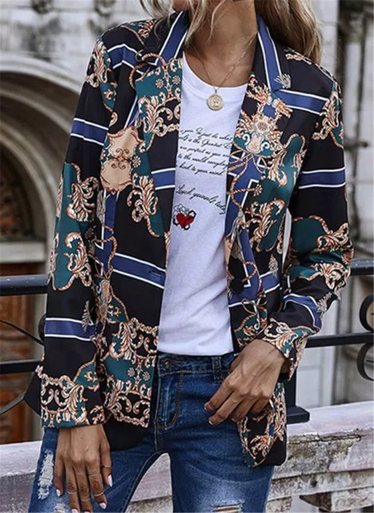 Slim Fit Printed One Button Ladies Small Blazer