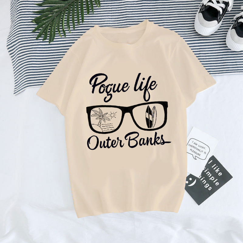 Europæisk og amerikansk digital rundhalset printet sommer T-shirt