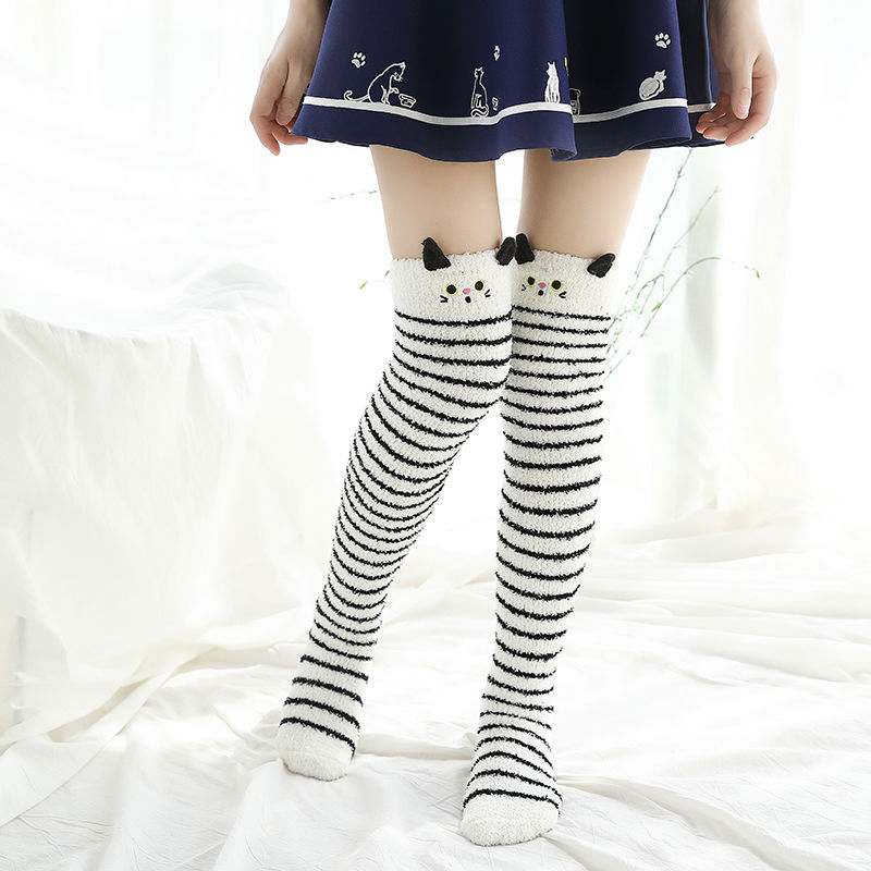 Fall Winter Over The Knee Plus Long Coral Fleece Floor Socks