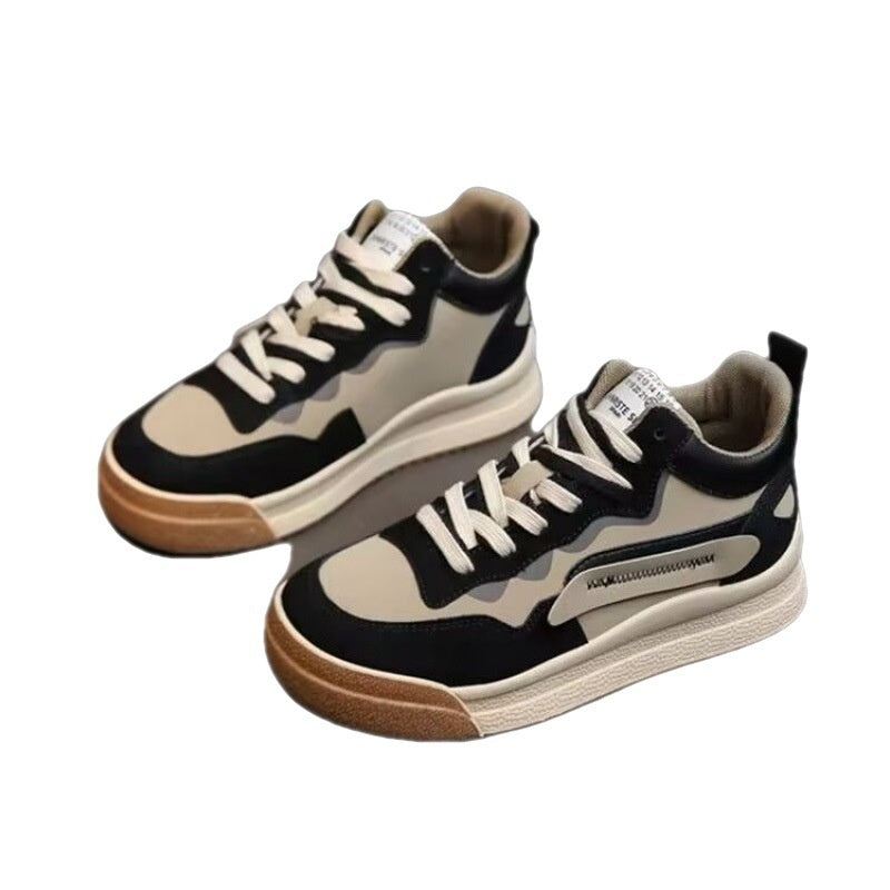 Flat-heeled Lace Up Low-top Shoes Deep Mouth Flat PU Board Shoes