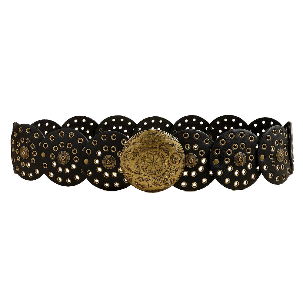 Fashion Punk Exaggerated Round Cutout Personality Belt Ladies Metal Retro Wide Belt