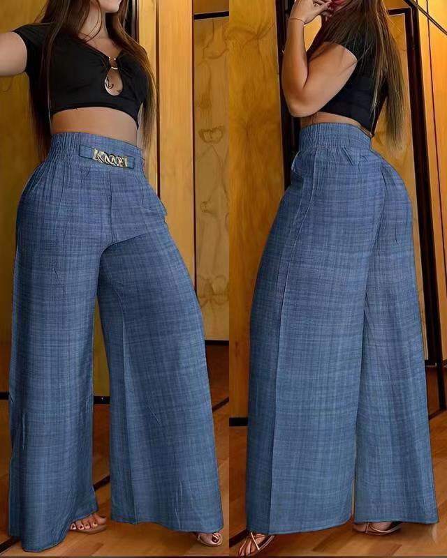 Solid Color White Wide-leg High-waisted Trousers Loose