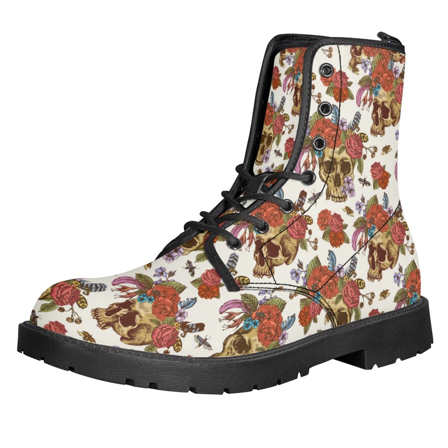 Printed Women's Leather Flat Bottom Low Heel British Martin Boots