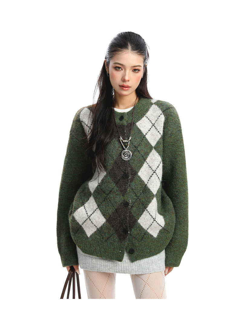 Rhombus Cardigan Knitted Sweater Coat