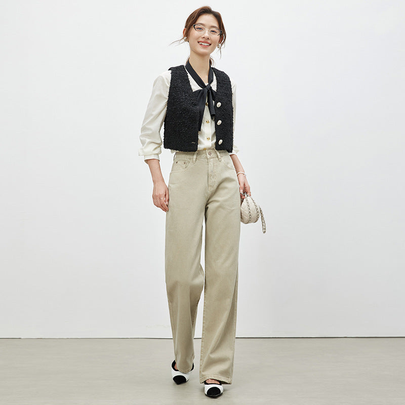 Apricot Wide-leg Draggle-tail Trousers Loose Straight
