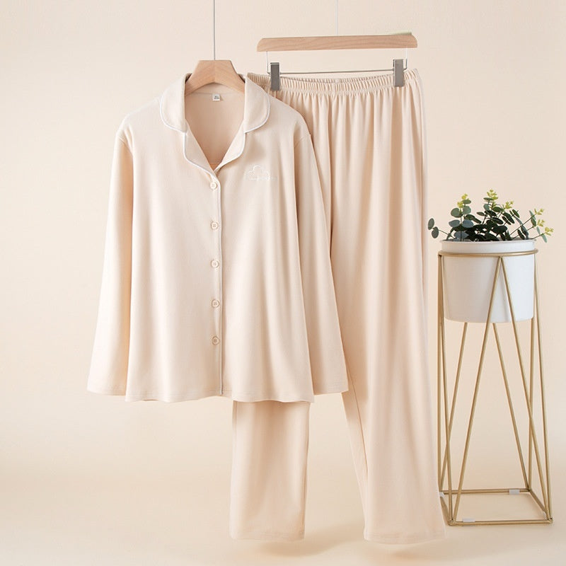 New Womens Solid-color Embroidered Loose-fitting Set