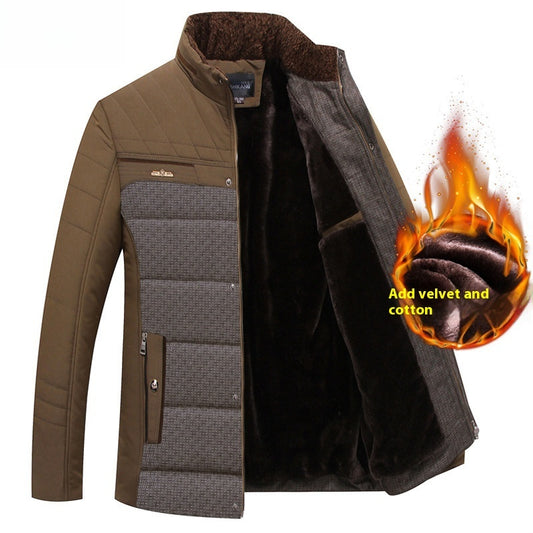 Middle-aged Cotton-padded Clothes Men's Dad Cotton-padded Clothes Plus Size Fleece-lined