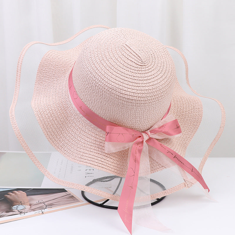 Large Eaves Bow Streamer Beach Hat Women's Outdoor Sun Protection Dome