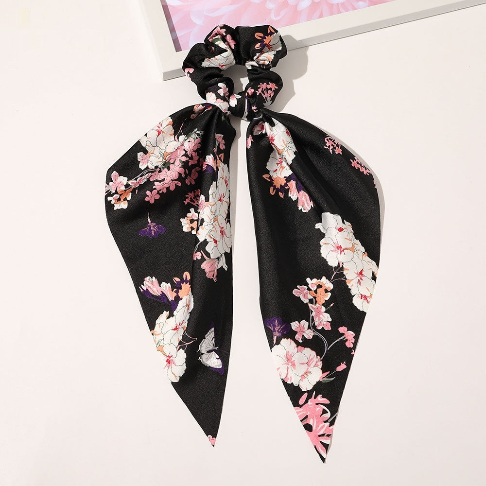 New Knotted Ribbon Satin Monochrome Silky Square Scarf Hair Tie Ladies Ponytail Hair