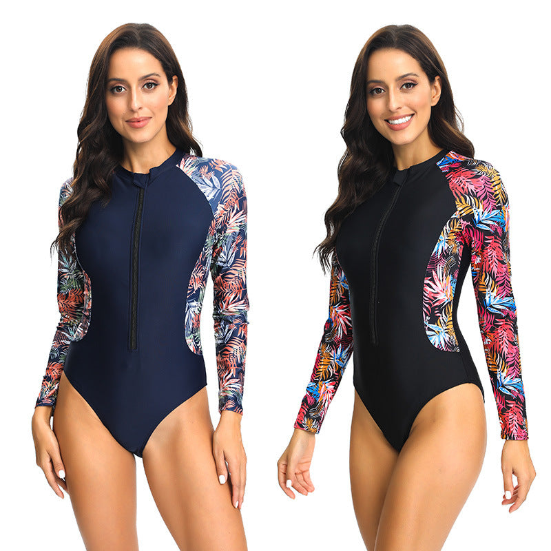 One-piece Long Sleeves Printed Zipper Tight Briefs