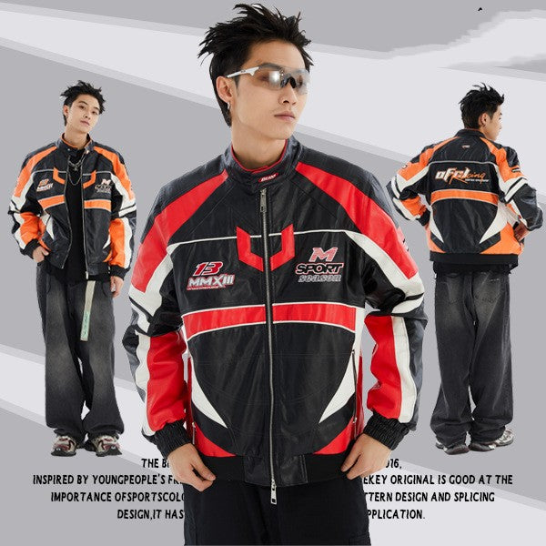 American Retro Motorcycle Embroidered Baseball Jersey