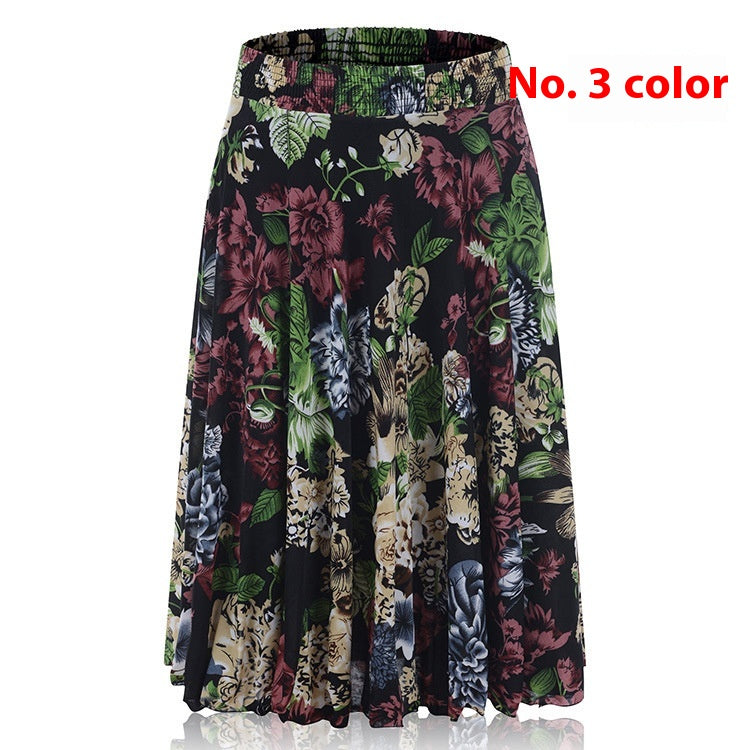 Mom Ice Silk Sundress Women's Skirt Middle-aged Skirt