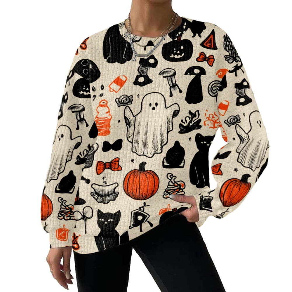 Digital Printing Pattern Shading Fashion Trend Round Neck Long Sleeve Sweater