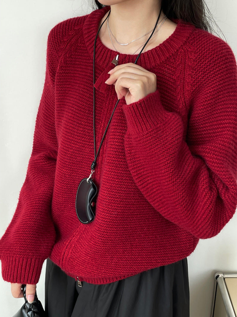 Sweater Double Zipper Sweater For Women Loose And Lazy Style Crew Neck Coat