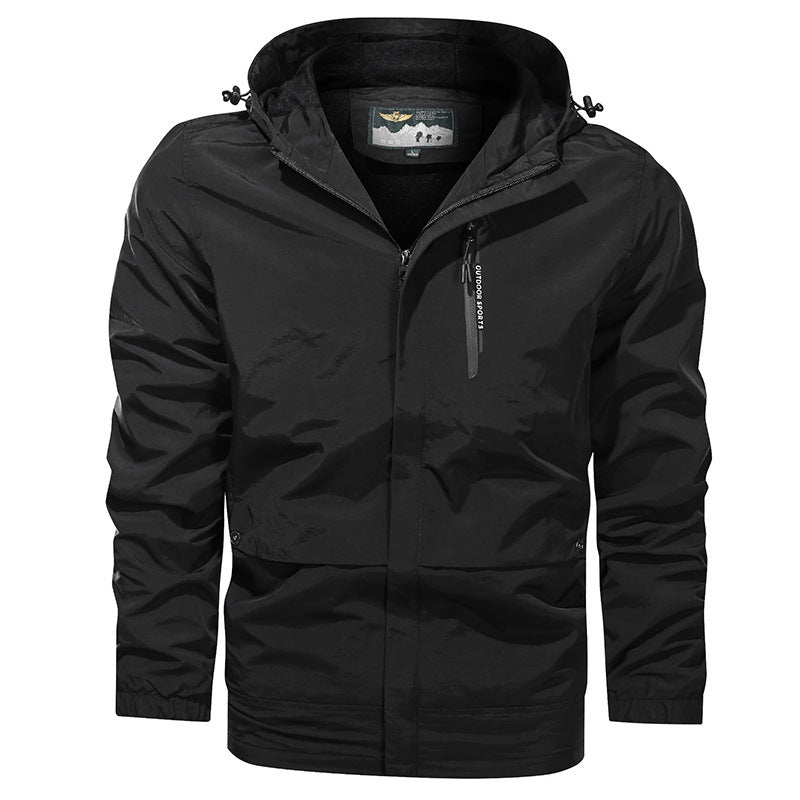 Men's Outdoor Hooded Large Size Quick Dry Jacket Loose Youth Solid Color Jacket