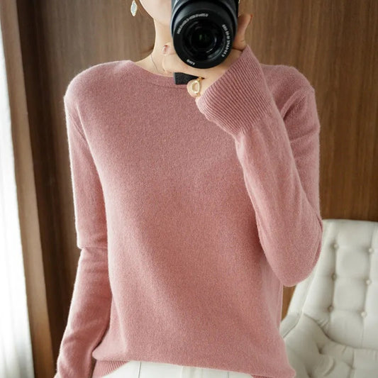 Loose Plus Size Crew Neck Sweater Solid Color Minimalist Thin Base Shirt