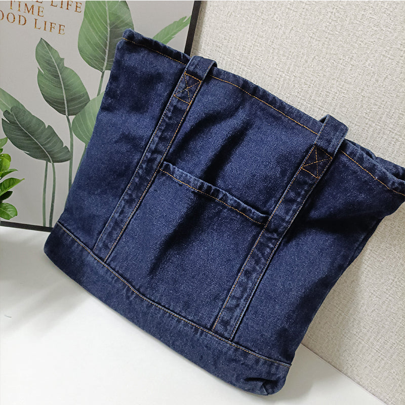 Japansk Enkel Retro Denim Blå Lærredstaske