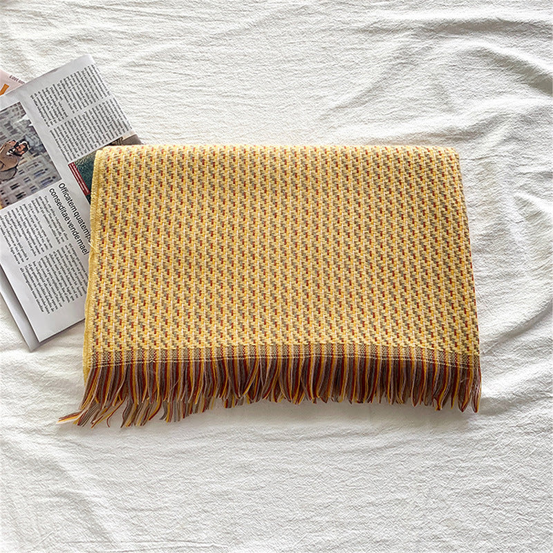 European And American Cashmere Warm Tassel Shawl Thickened Scarf