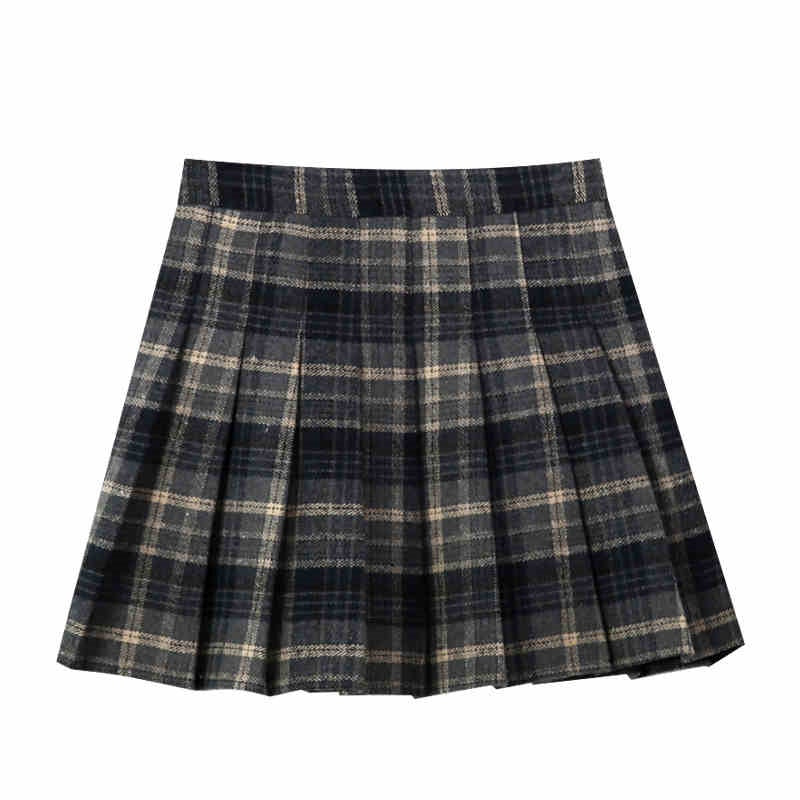 Anti-exposure Lined Bottoming Woolen Skirt Pleated Plaid Skirt