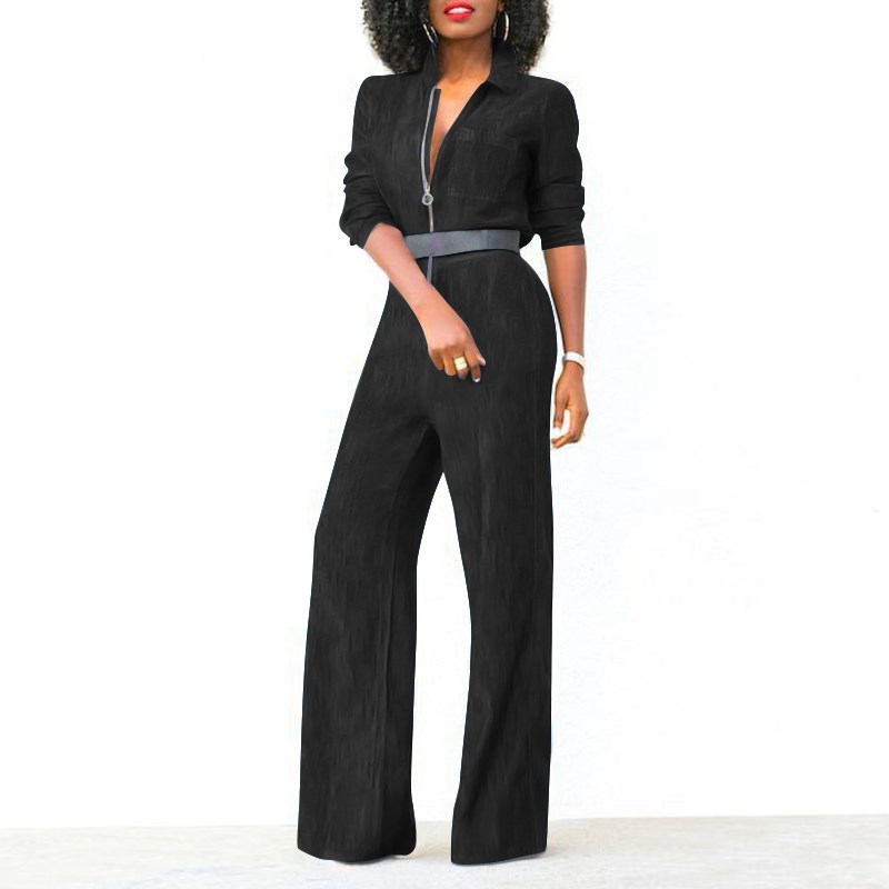 Plus-size Zipper Denim Jumpsuit For Women
