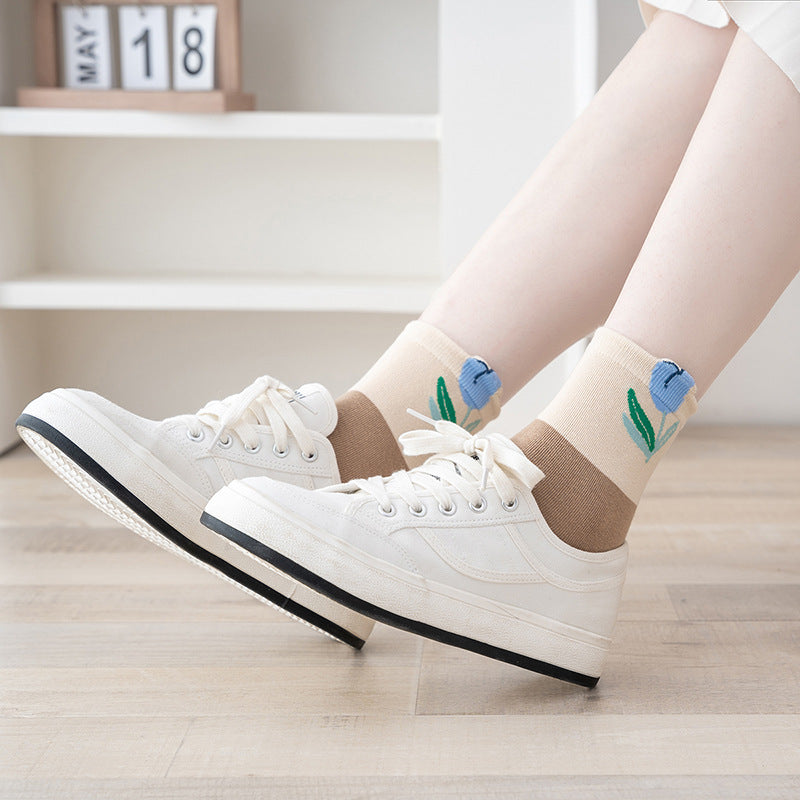 Autumn Women's Morandi Mid-calf Color Matching Socks