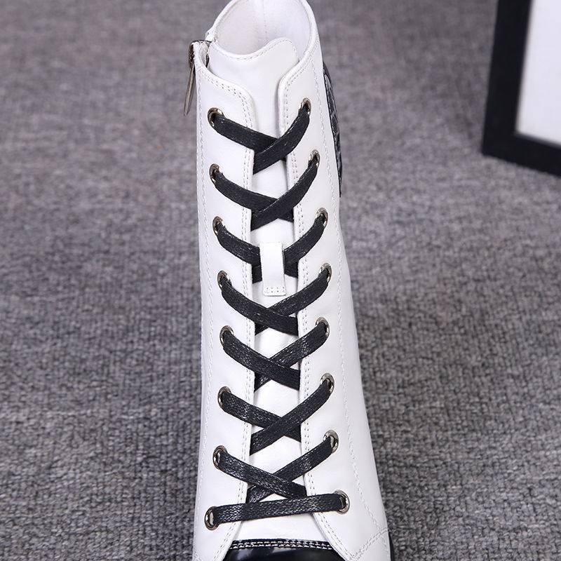 Women's New Square Toe Thick High-heeled British Style Martin Boots