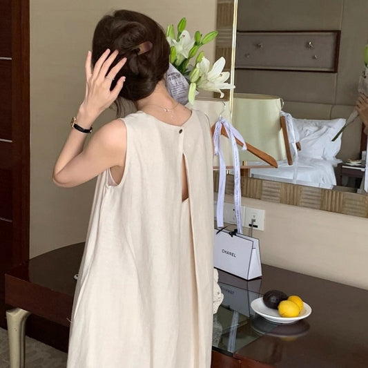 Elegant Midi Round-neck Sleeveless Vest Dress
