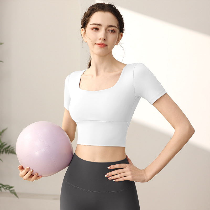 Yoga Cuff Chest Pad Slim Fit Slimming Sports Short Sleeve
