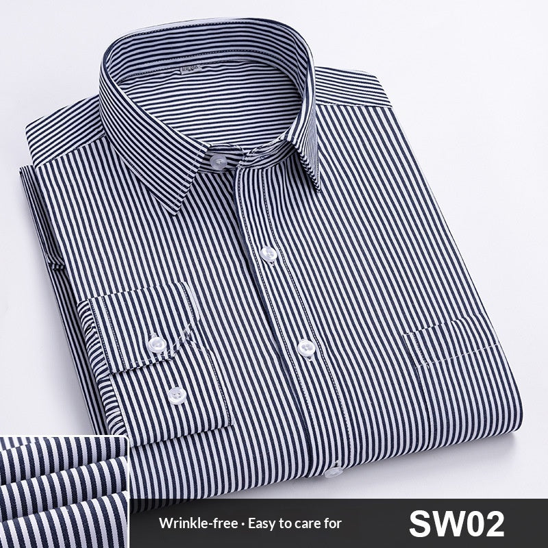 Mens Spring Blue-Striped Long-Sleeve Work Shirt