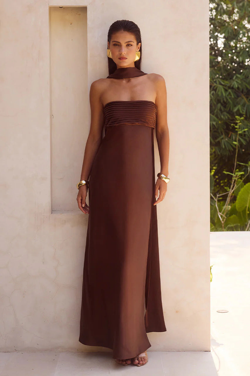 Summer Womens Elegant Satin Lace-up Dress