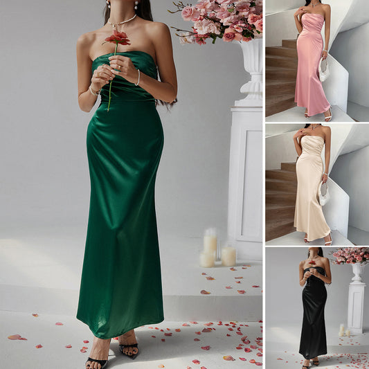 Tube-top Figure-hugging Solid-color Dress