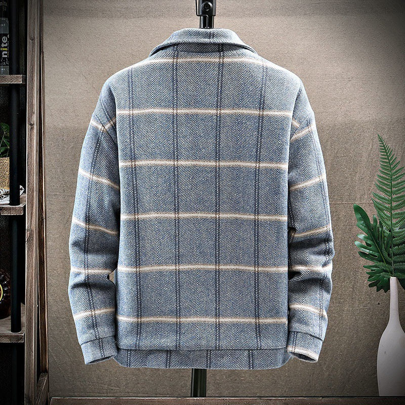 Checker Short Cotton Windbreaker College Students' Tweed Coat