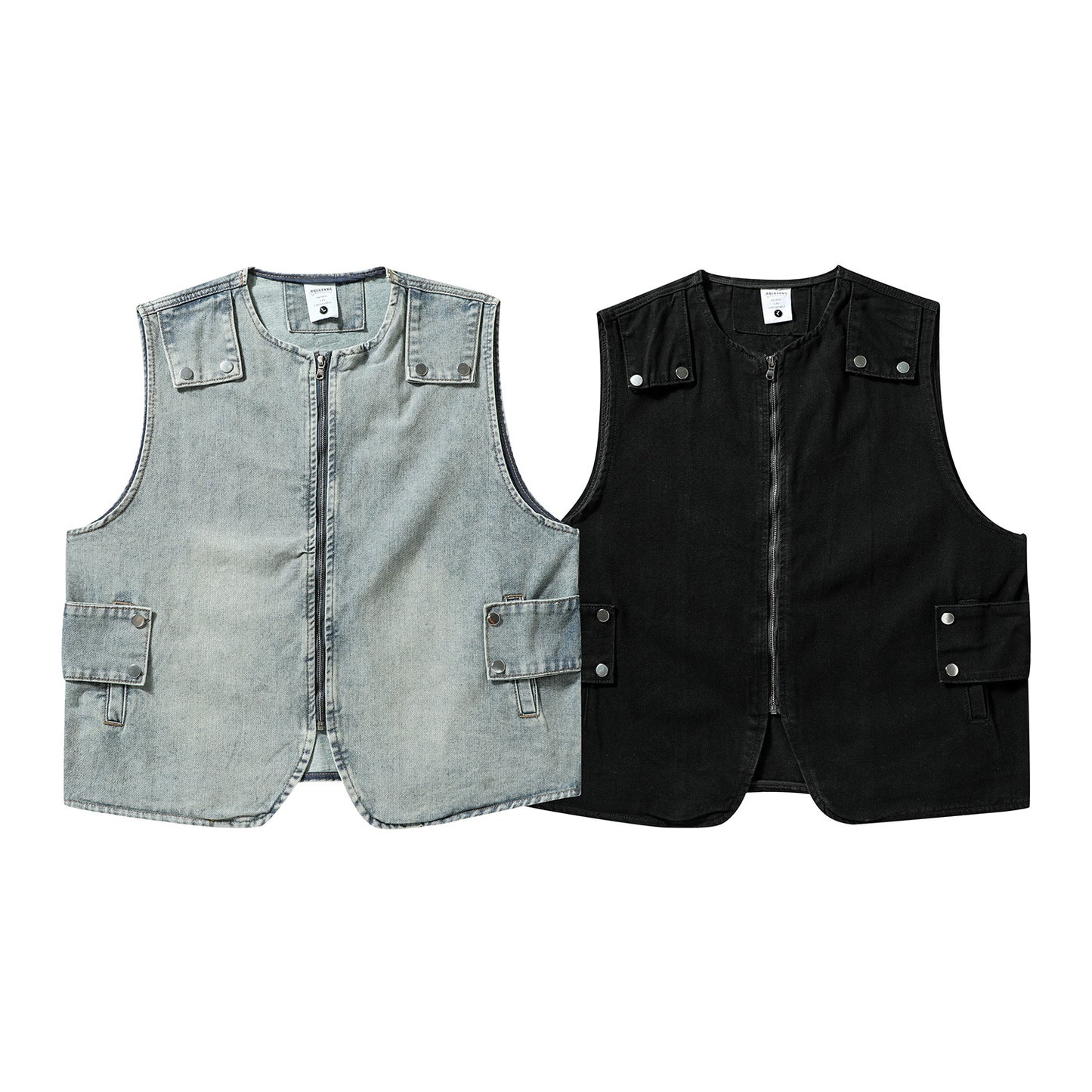 Retro Distressed Tooling Denim Vest Coat