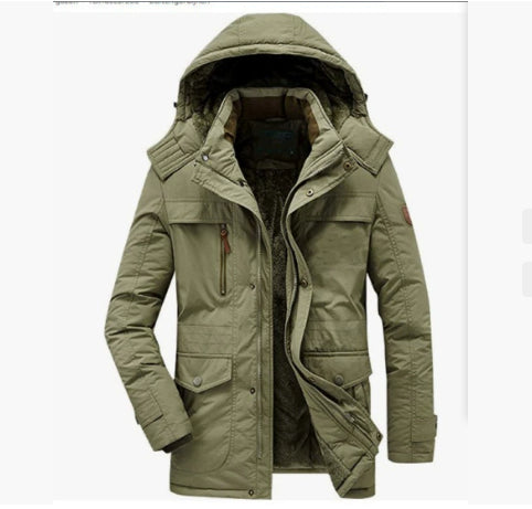 Winter Men's Warm Cotton-padded Fleece-lined Thick Mid-length Coat