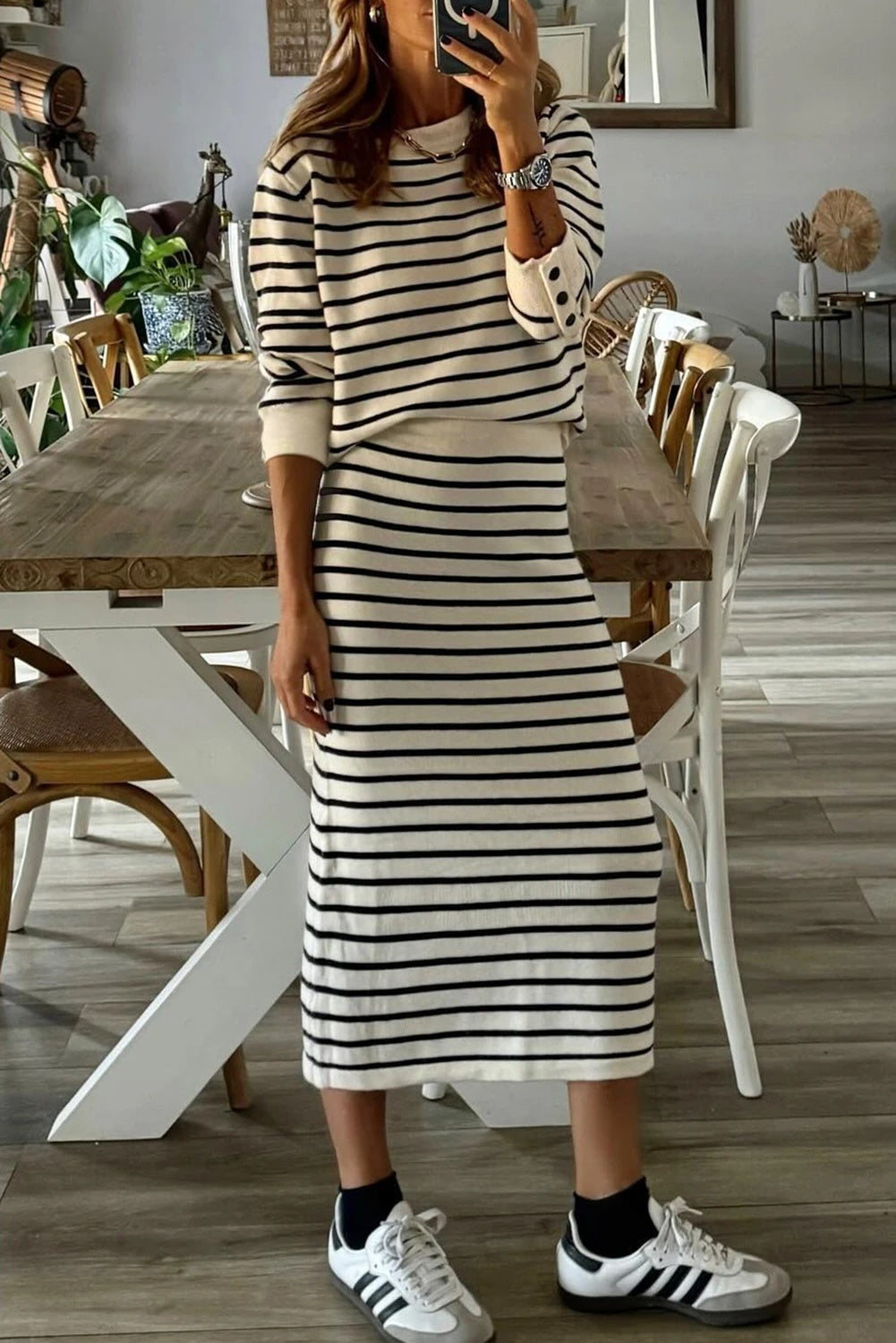 Women's Fashion Striped Knitted Two-piece Sweater