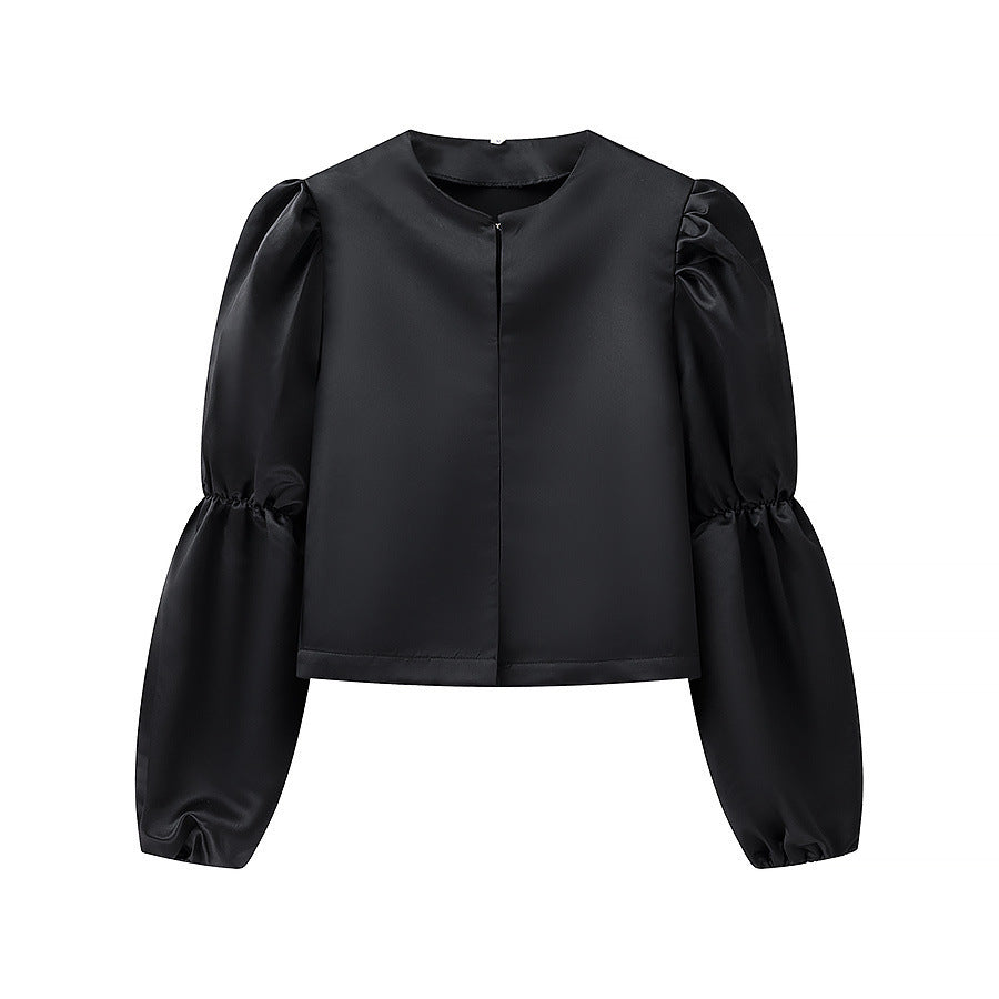 Round Neck Puff Sleeve Short Long Sleeve Shirt
