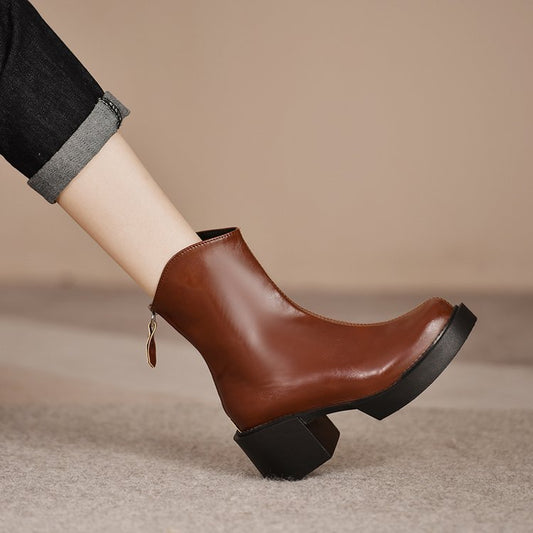 Round Toe Thick Mid Heel Zipper For Comfort