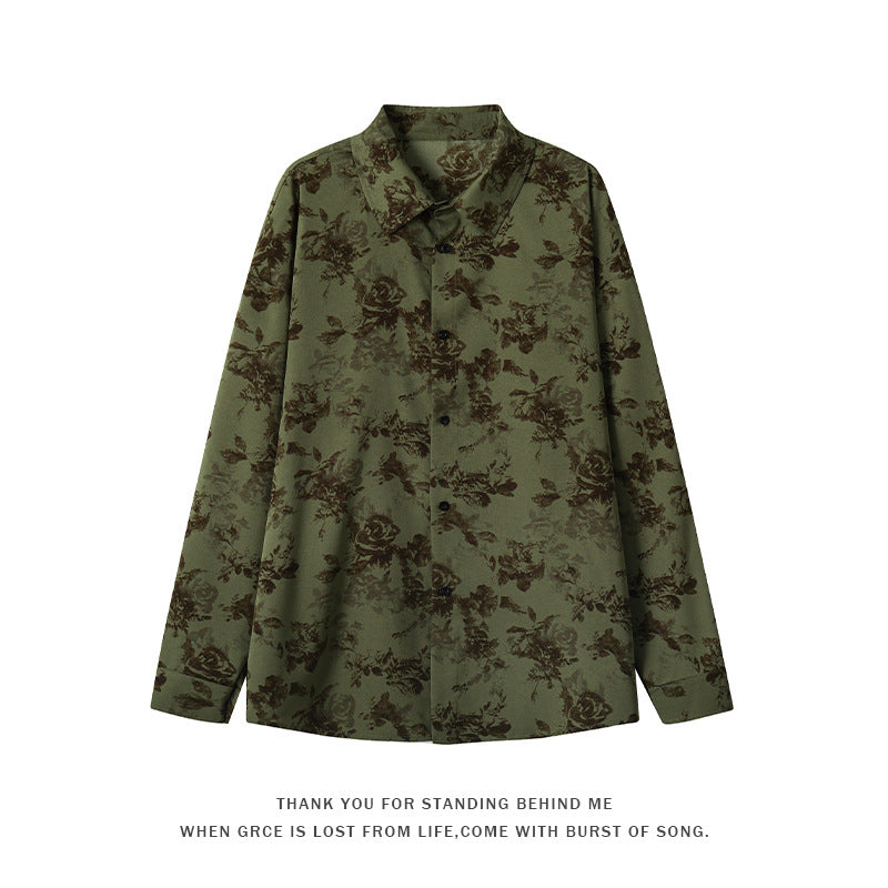 Mens Ice Silk Printed Long-Sleeve Shirt
