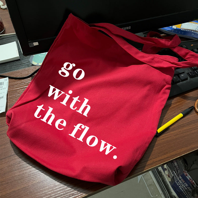 Japanese Style Red Textured Canvas Shoulder Bag