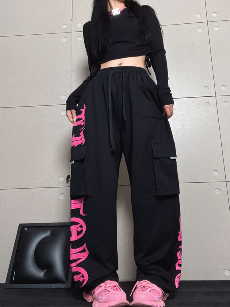 Women's Black Rose Pink Printed Workwear Pants