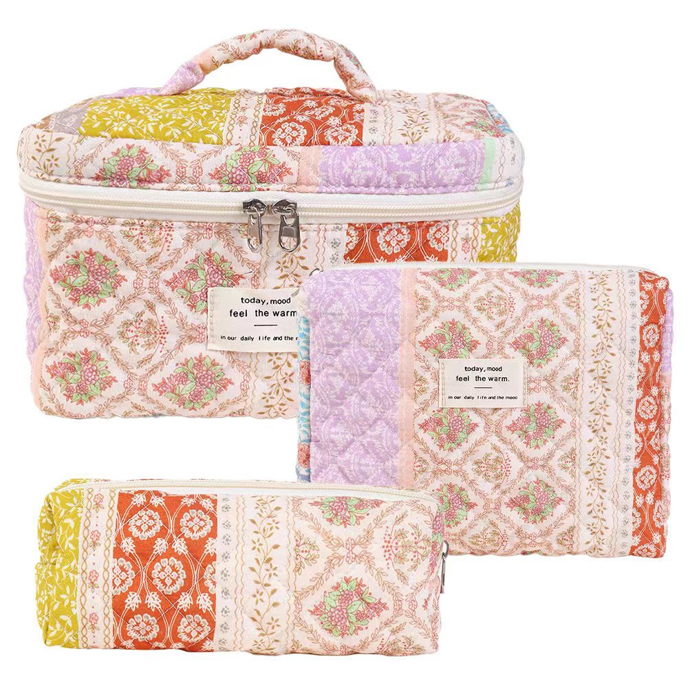 Small Floral Storage Portable Cosmetic Bag Large Capacity