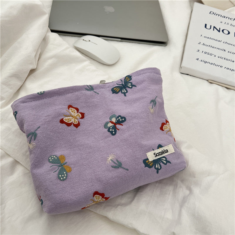 Azure Butterfly Embroidered Cosmetic Bag Portable