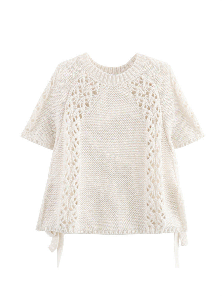 Women's Spring And Autumn Hollow Solid Color Sweater With Short Sleeves